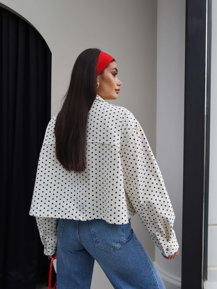 Puantiyeli Yan Cepli Denim Ceket
