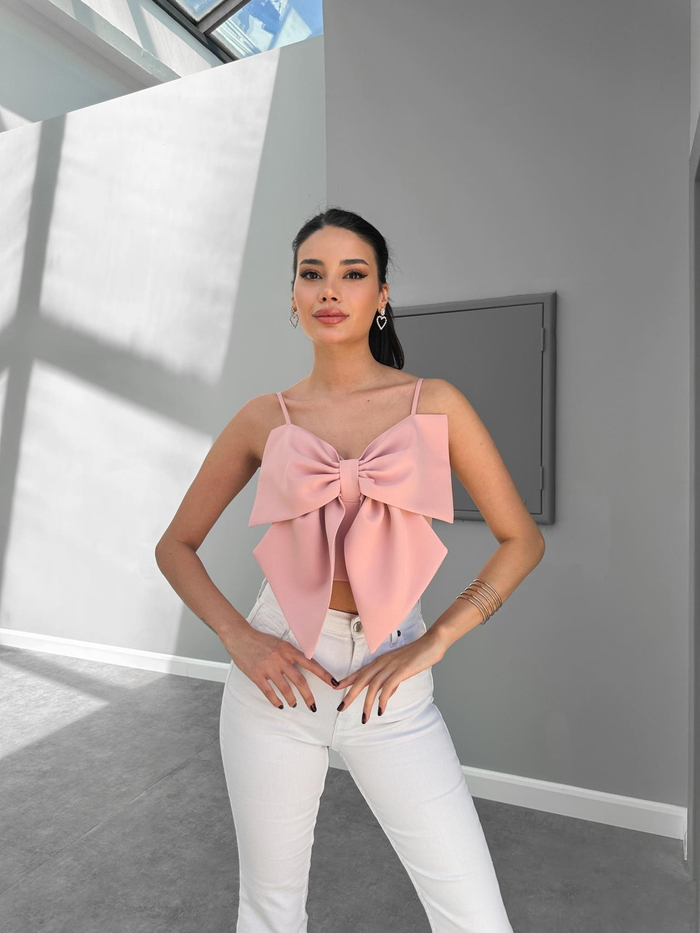 Pudra Kurdele Detay Askılı Bluz