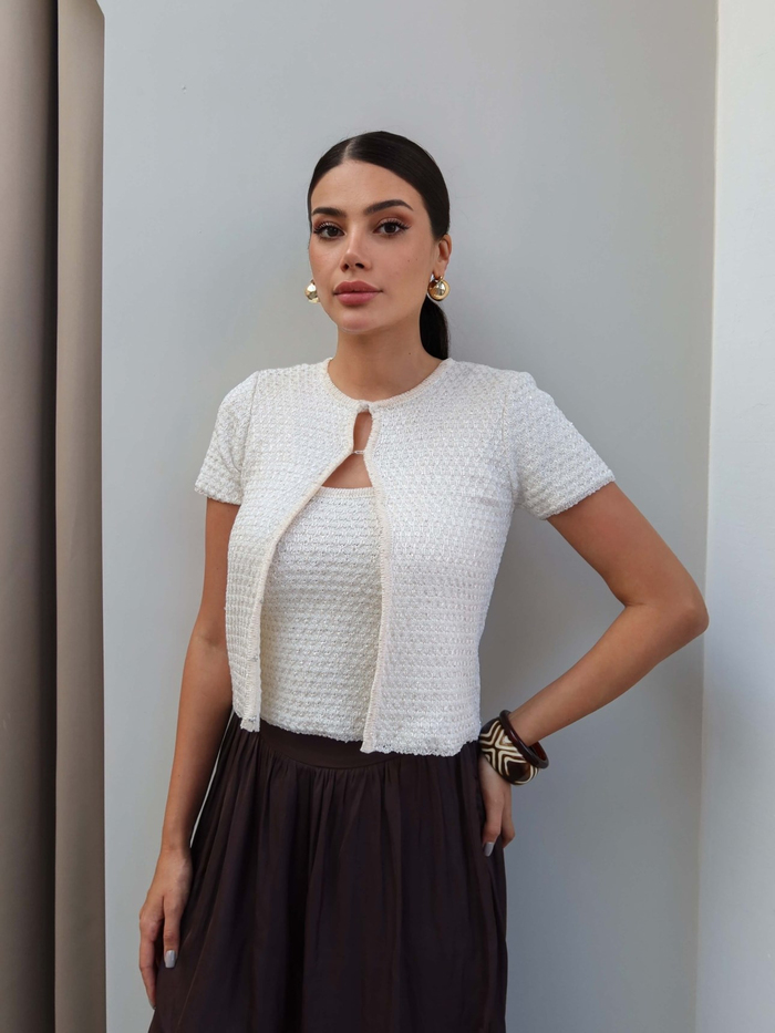 Pullu Triko Crop Hırka Takım