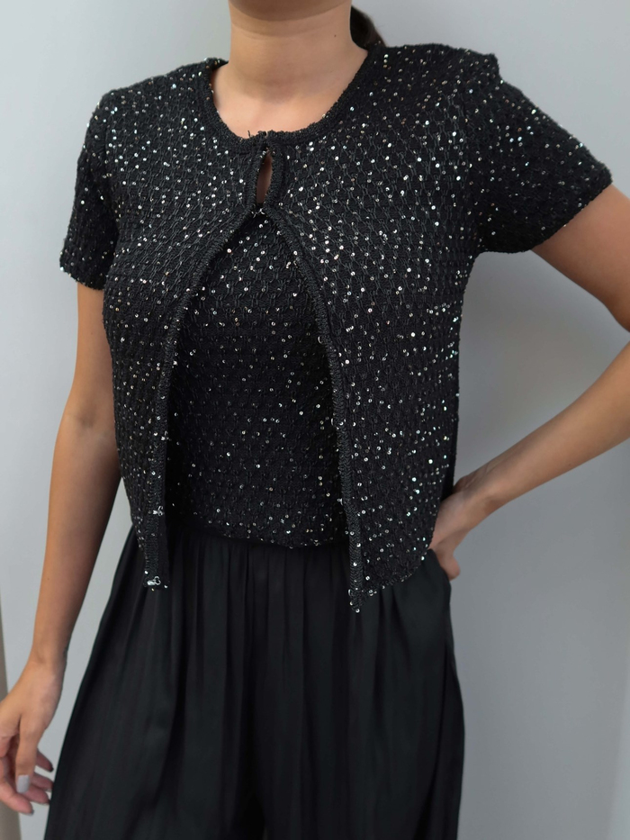 Pullu Triko Crop Hırka Takım