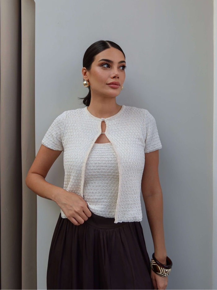 Pullu Triko Crop Hırka Takım