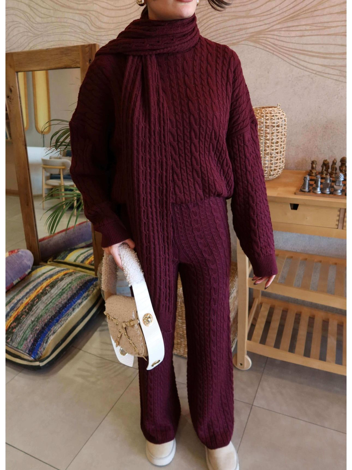 Saç Örgü Şallı Pantolonlu Takım