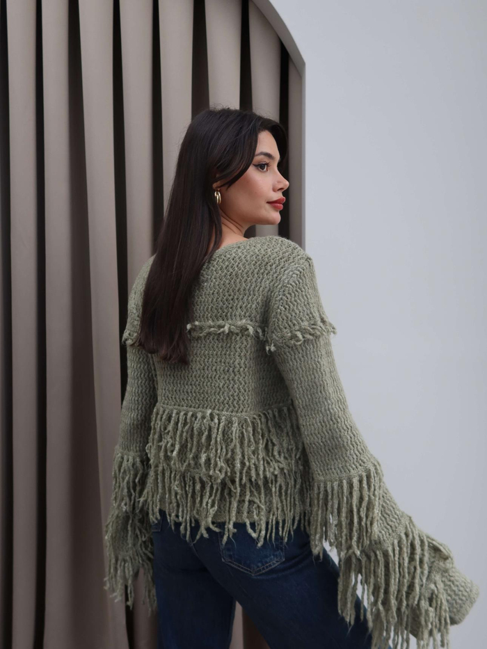 Saçaklı Salaş Örme Triko Kazak