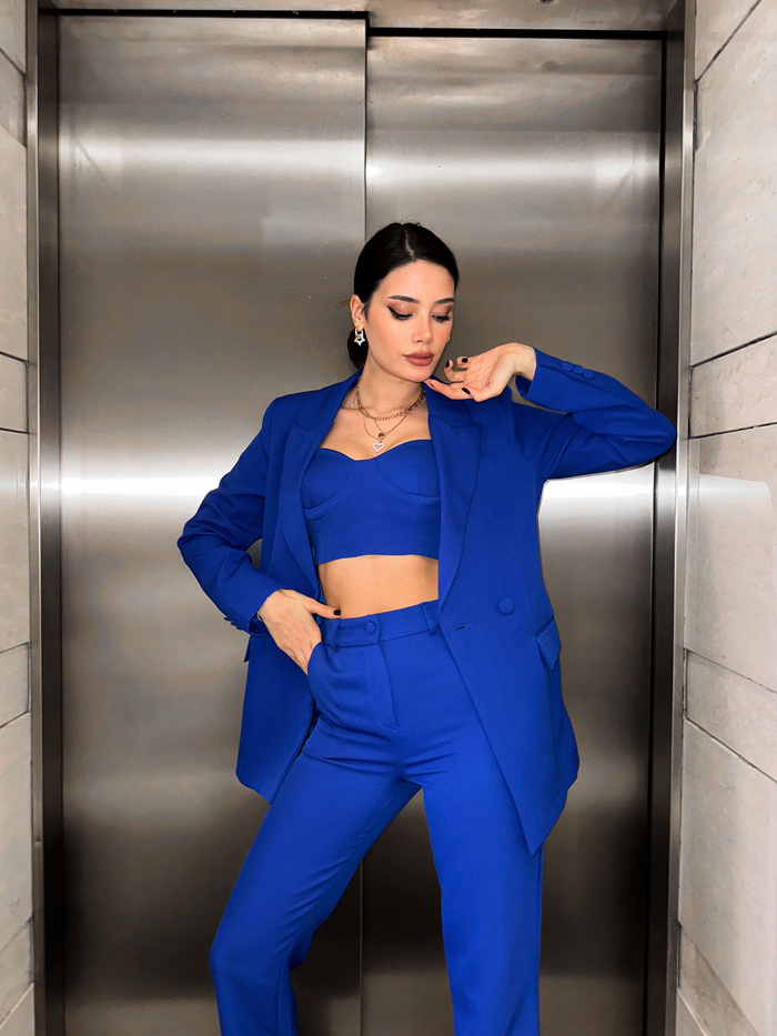 Saks Blazer Üçlü Takım