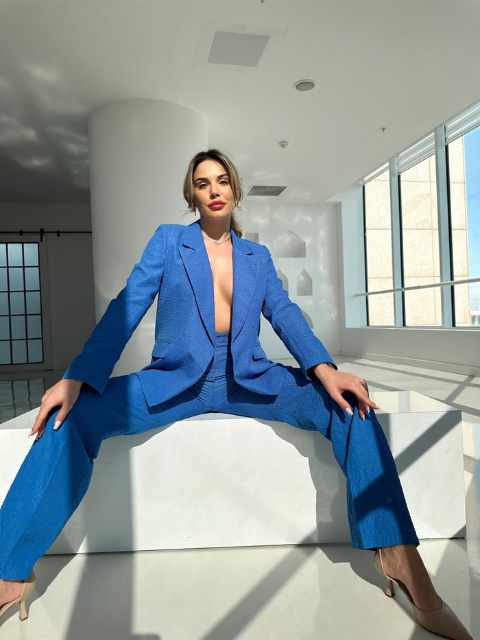 Saks Desenli Oversize Ceket
