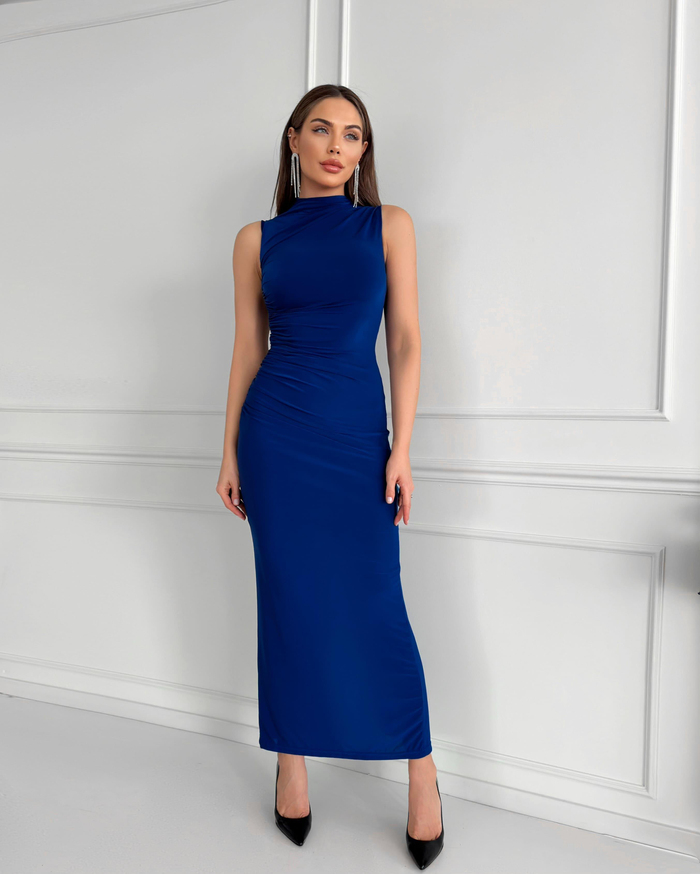 Saks Sıfır Kol Shirred Elbise
