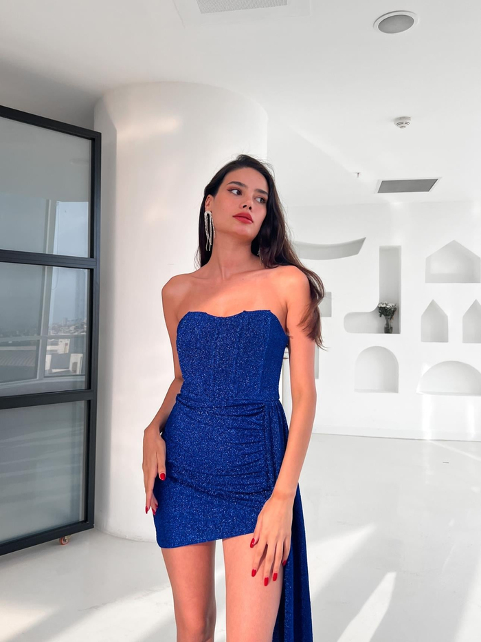 Saks Simli Mini Elbise