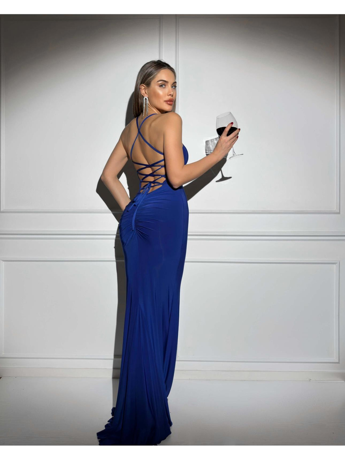Saks Sırtı Bağlamalı Flame Elbise