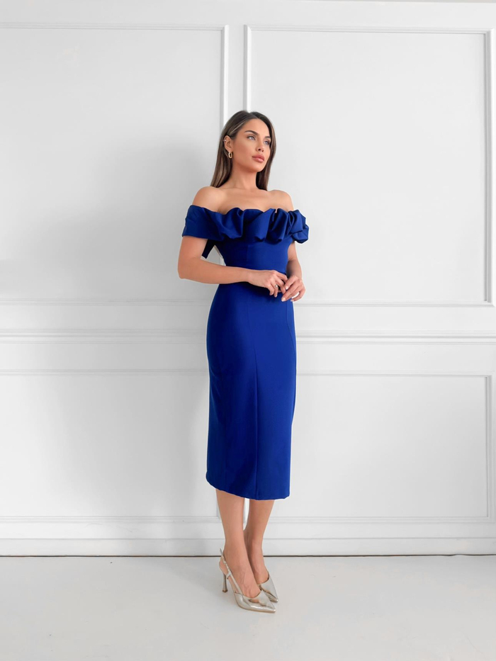 Saks Yaka Frilly Fitted Elbise
