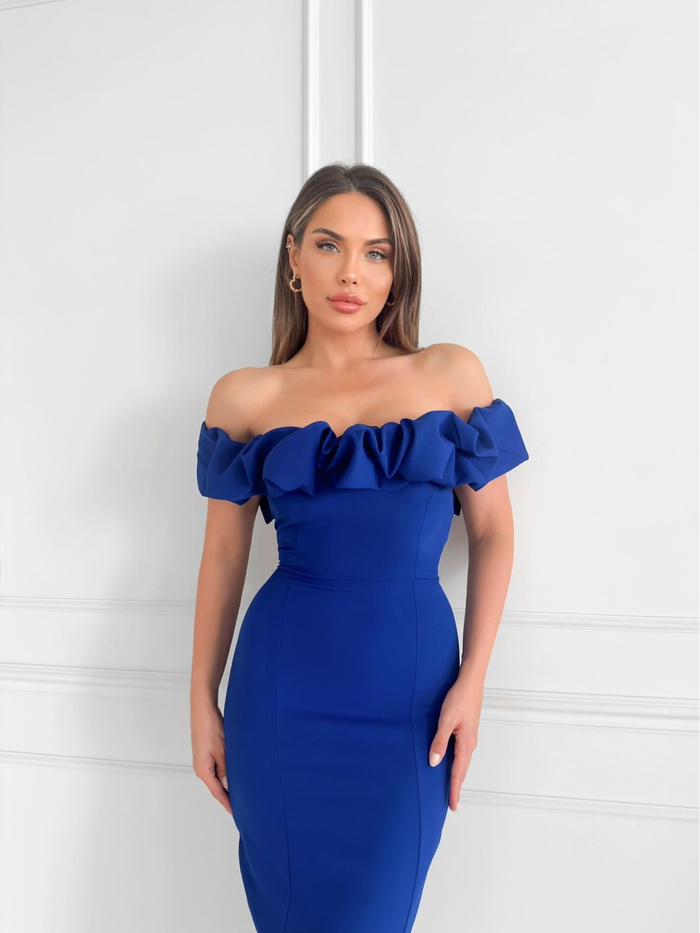 Saks Yaka Frilly Fitted Elbise