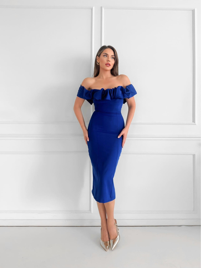 Saks Yaka Frilly Fitted Elbise