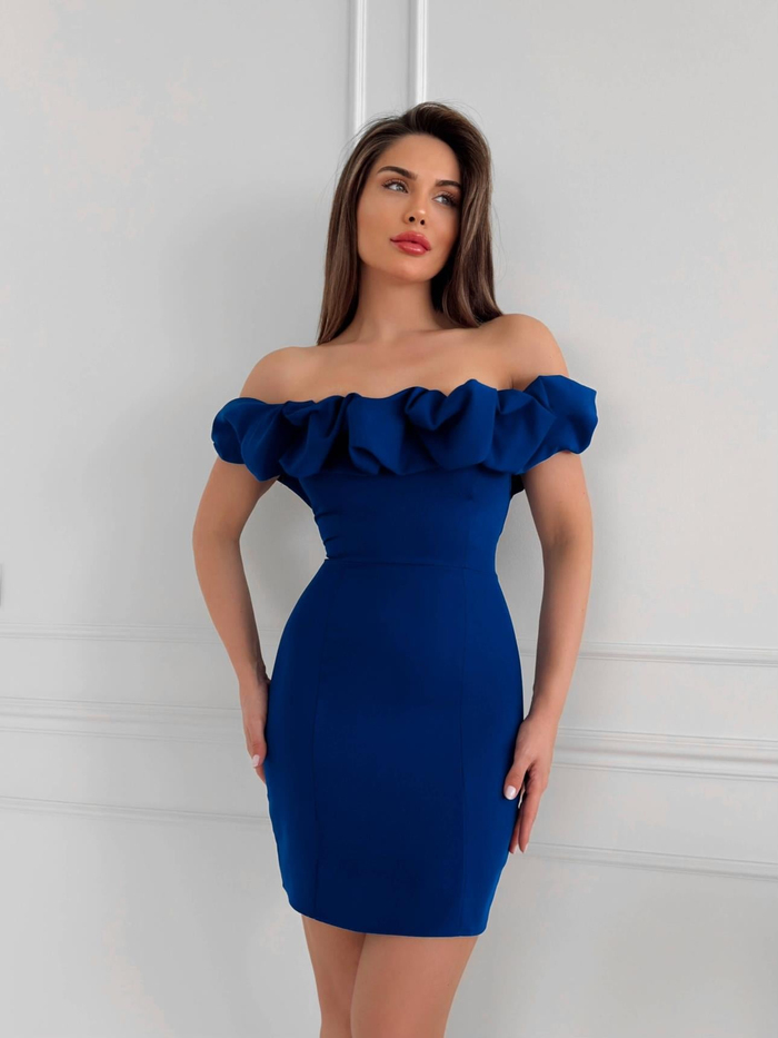 Saks Yaka Frilly Fitted  Mini Elbise