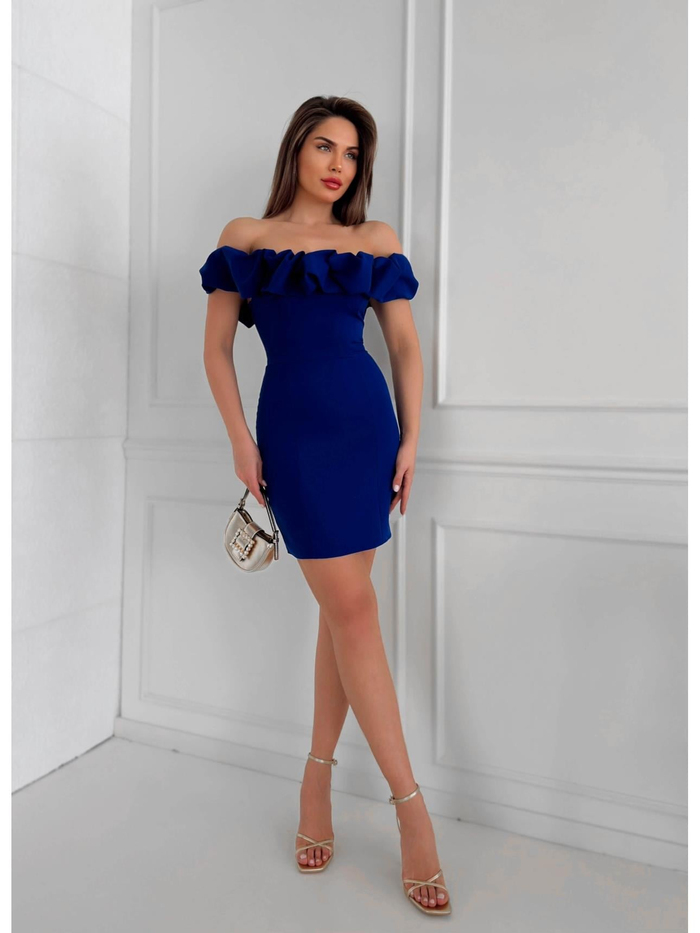 Saks Yaka Frilly Fitted  Mini Elbise
