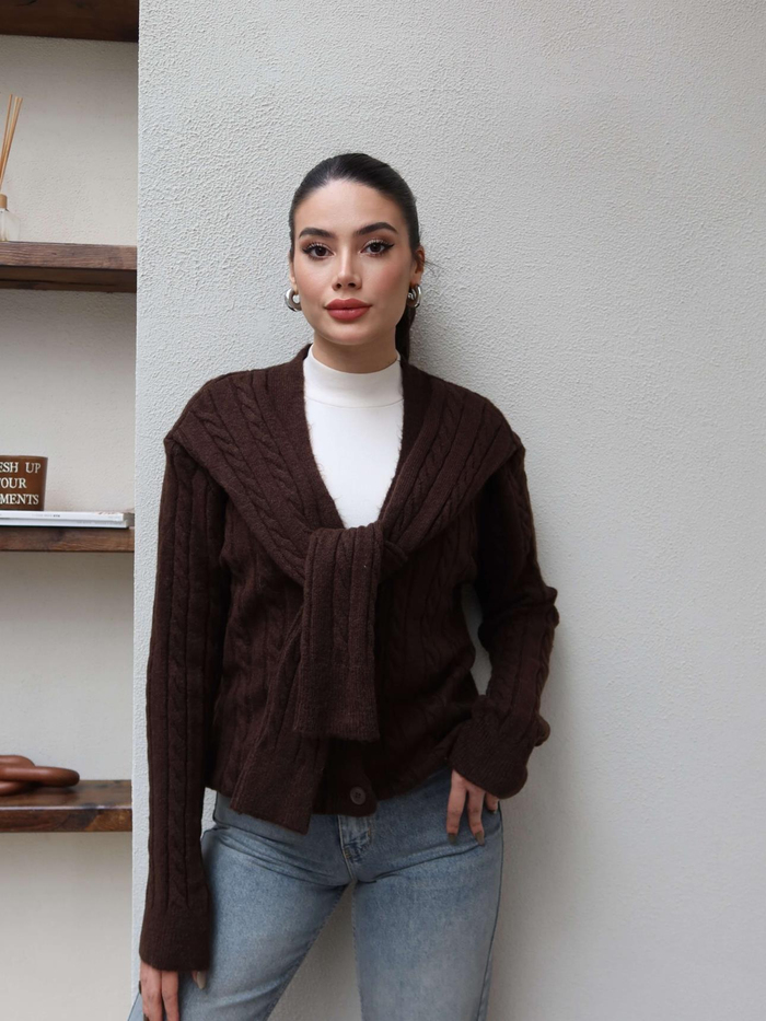 Şal Detay Triko Hırka