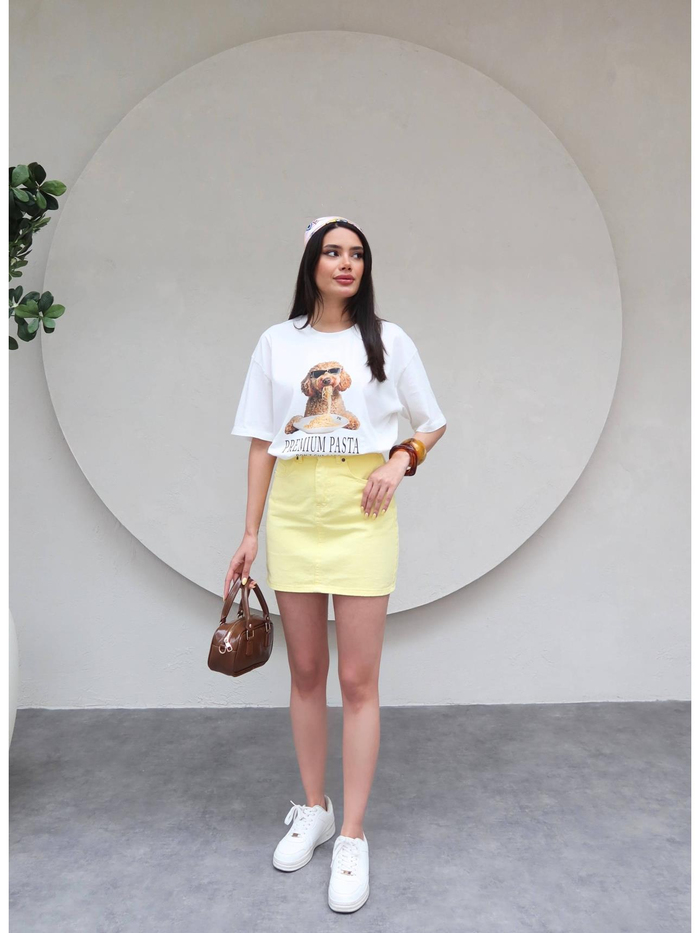 Sarı Mini Denim Etek