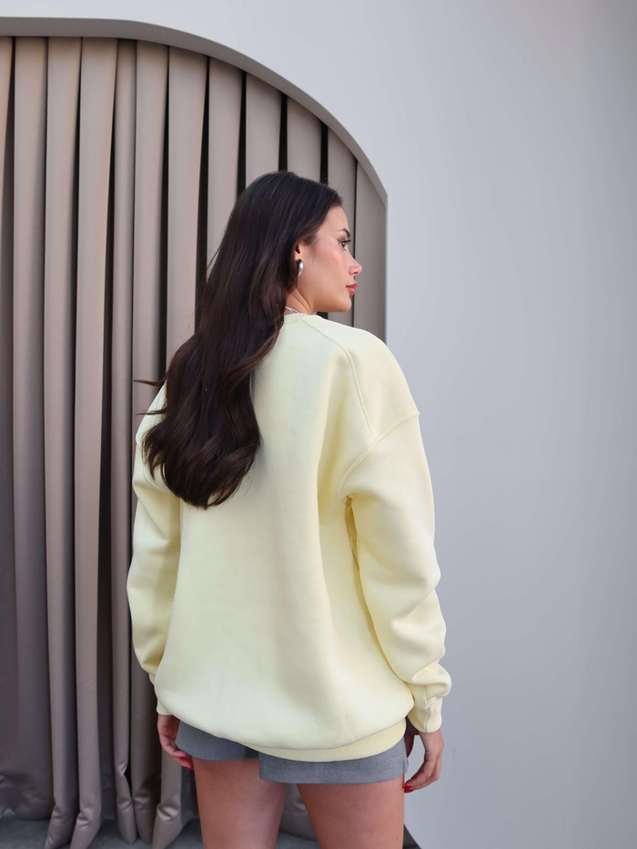 Sarı Oversize Şardonlu Sweatshirt