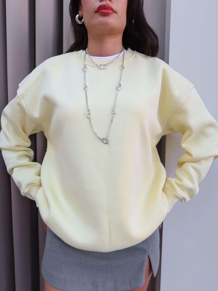 Sarı Oversize Şardonlu Sweatshirt