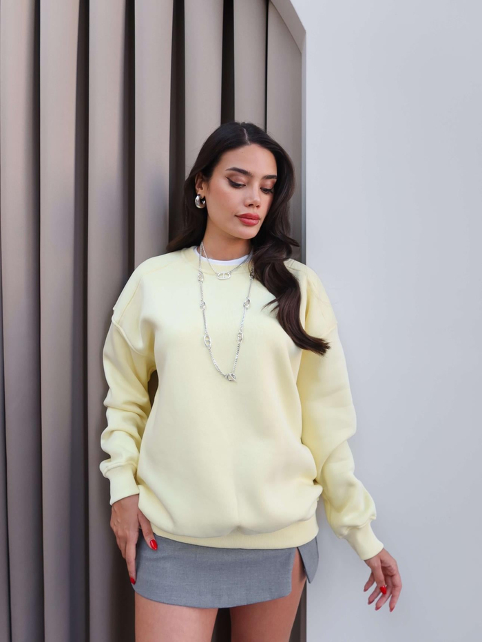 Sarı Oversize Şardonlu Sweatshirt