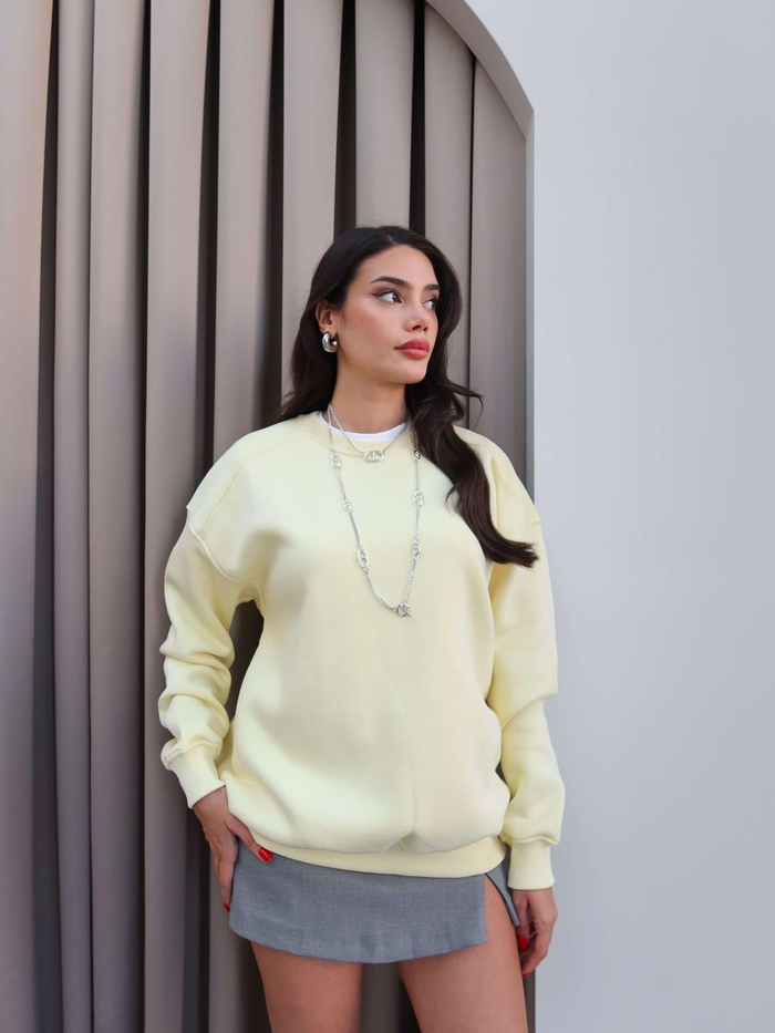 Sarı Oversize Şardonlu Sweatshirt