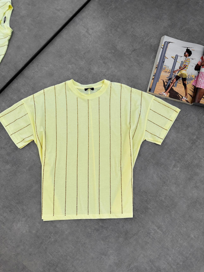 Sarı Taş Çizgili Tshirt