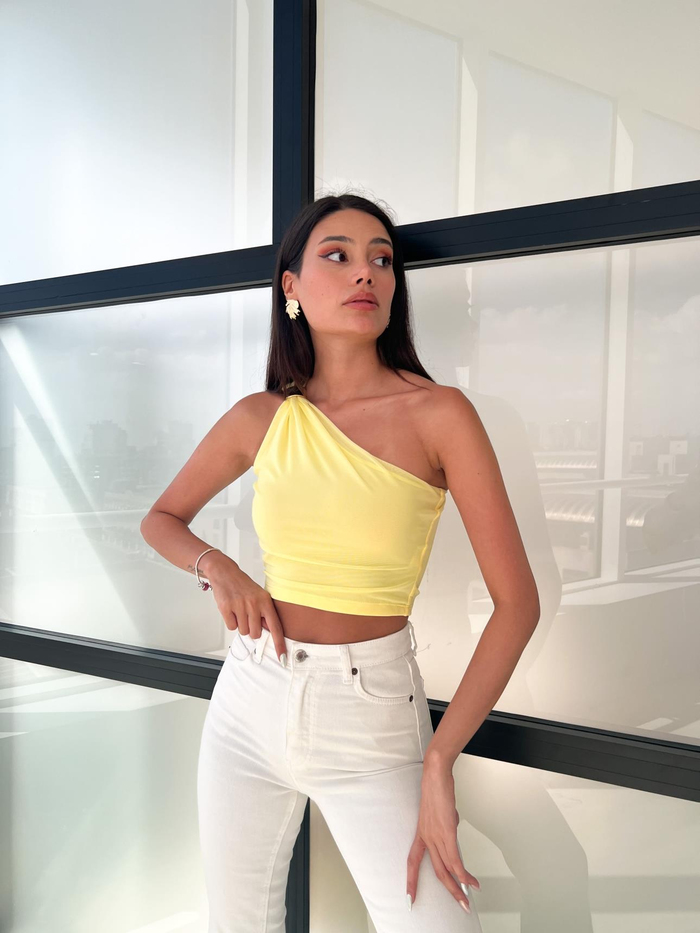 Sarı Tek Kol Tulle Blouse