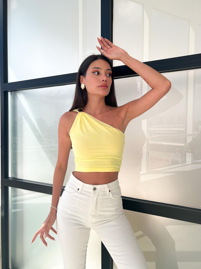 Sarı Tek Kol Tulle Blouse