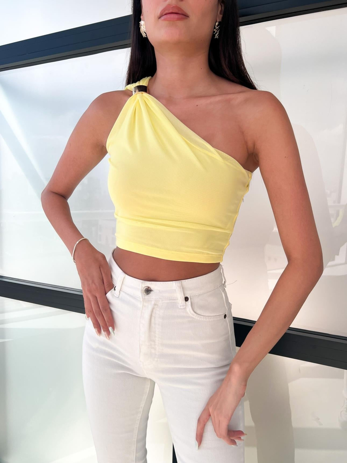 Sarı Tek Kol Tulle Blouse