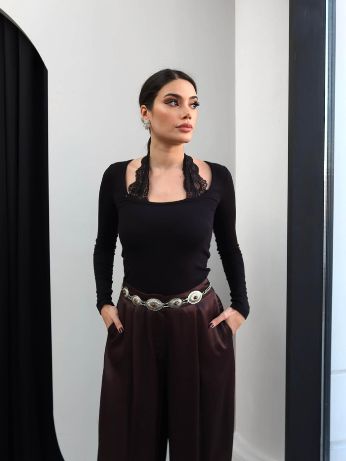 Saten Pileli Şalvar Pantolon