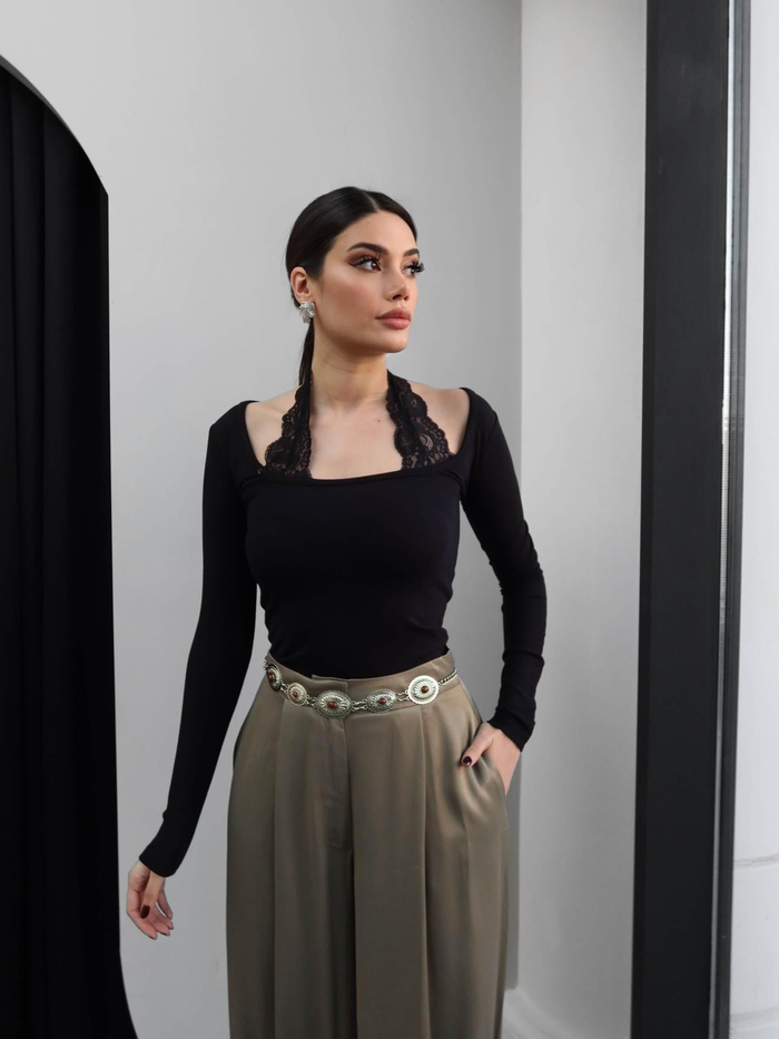 Saten Pileli Şalvar Pantolon