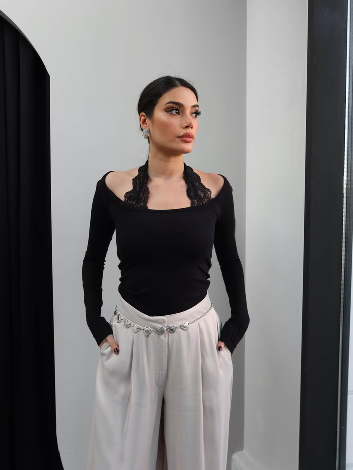 Saten Pileli Şalvar Pantolon