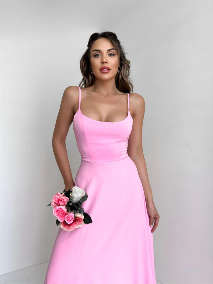 Şeker Pembe Alt Kıvrımlı Geniş Elbise
