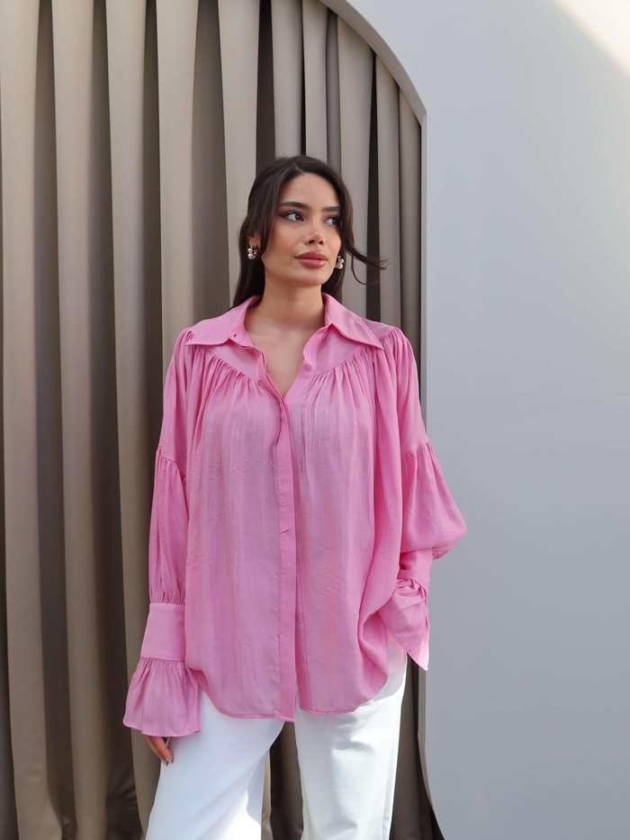 Şeker Pembe Büzgülü Gömlek
