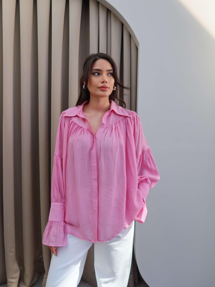 Şeker Pembe Büzgülü Gömlek