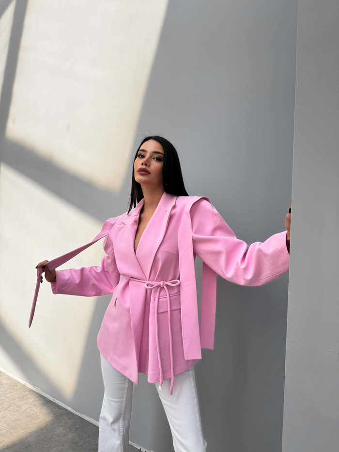 Şeker Pembe Düz Cool Oversize Ceket