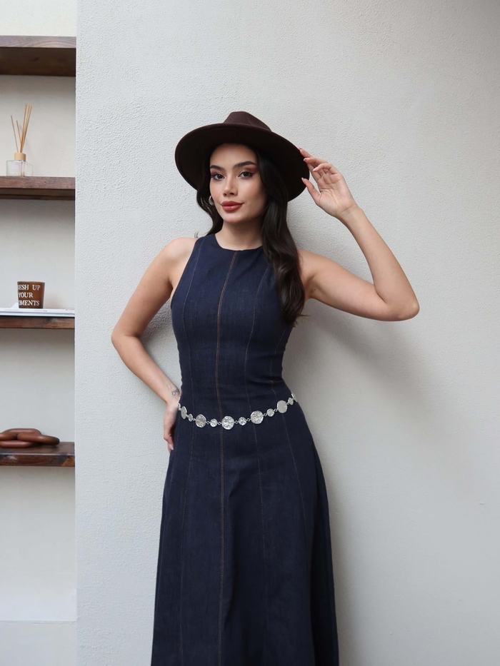 Sıfır Kol Denim Elbise
