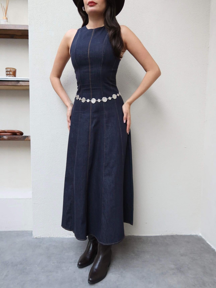 Sıfır Kol Denim Elbise