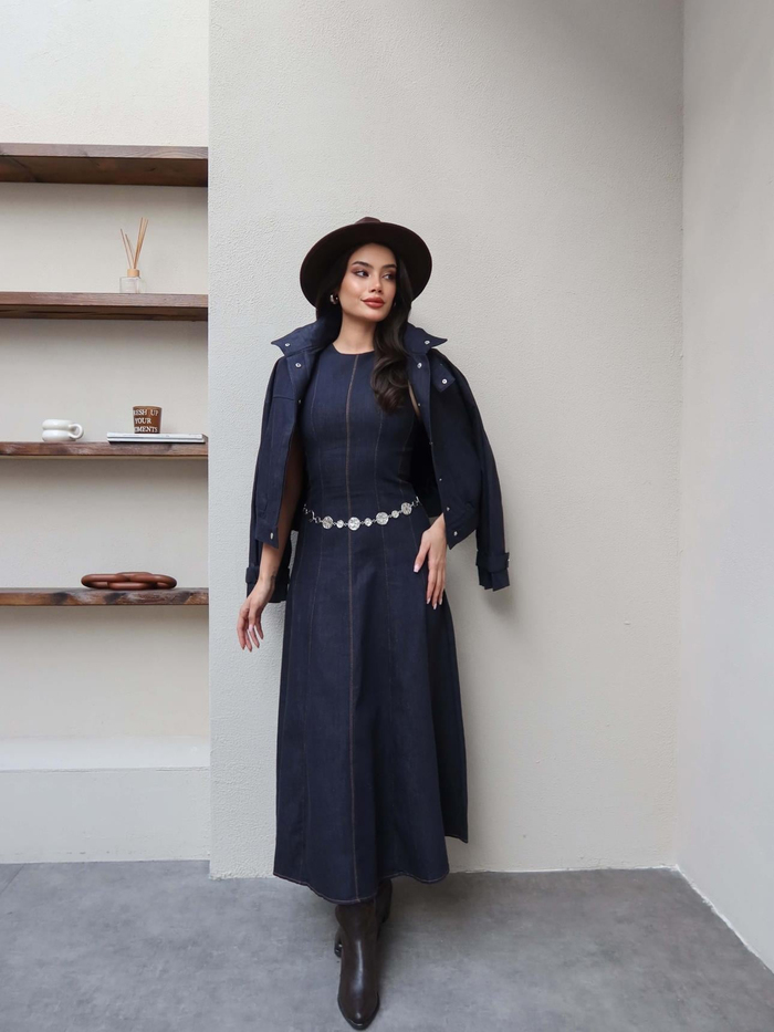 Sıfır Kol Denim Elbise