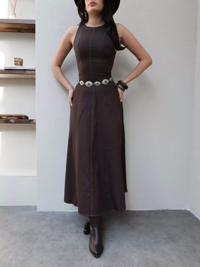 Sıfır Kol Denim Elbise