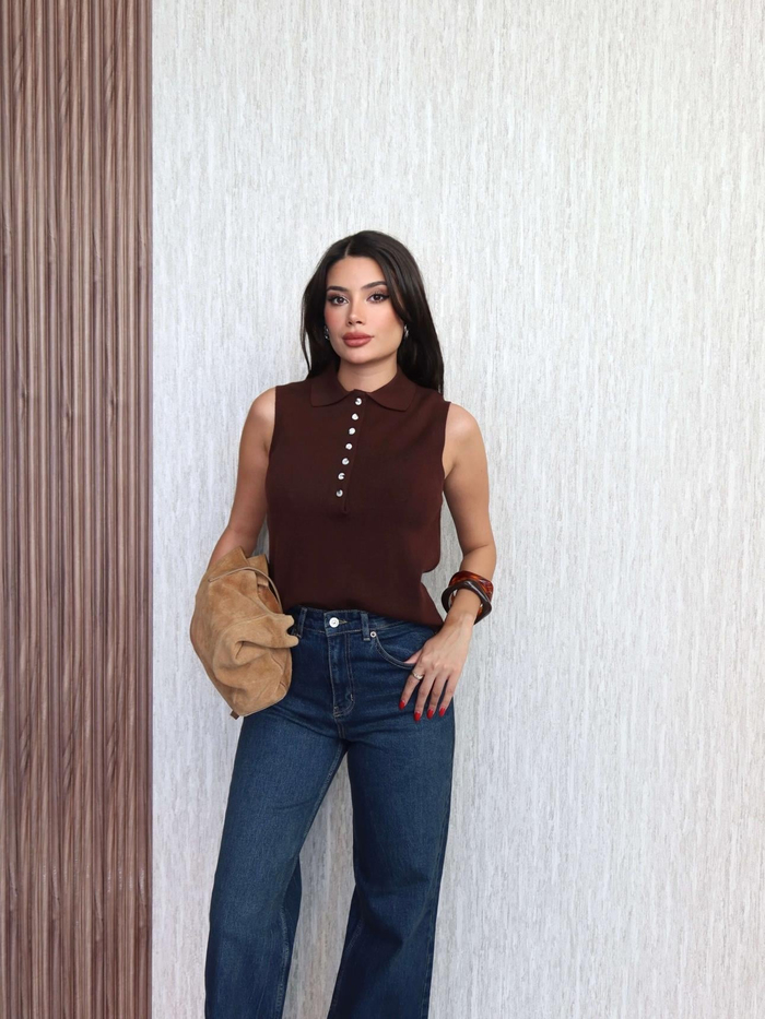 Sıfır Kol Düğmeli Süveter