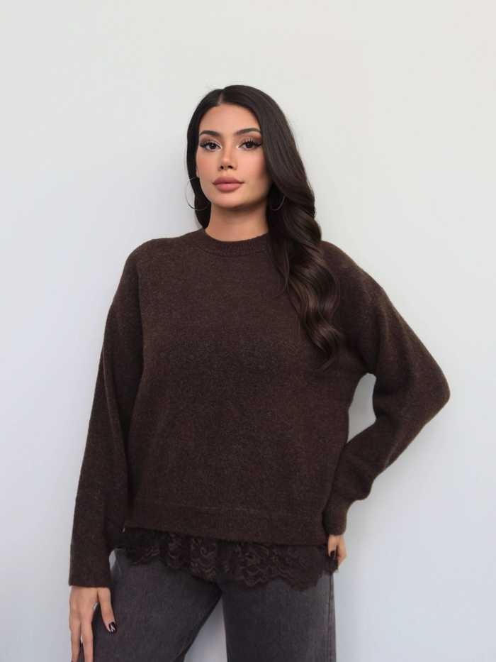 Sırt Dantelli Yumoş Triko Kazak