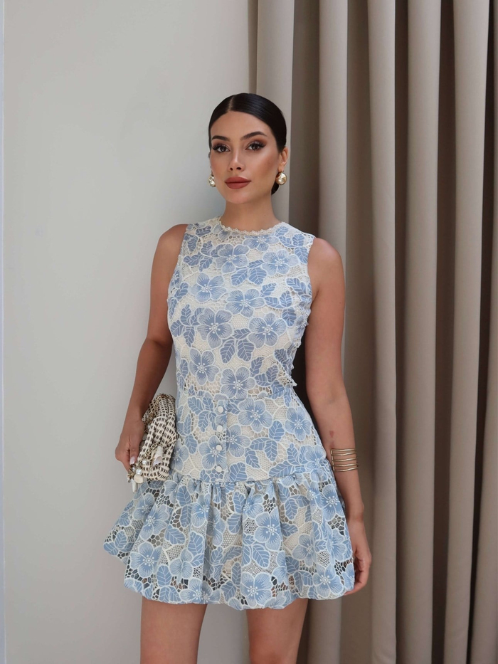 Sırt Dekolteli Dantelli Mini Elbise