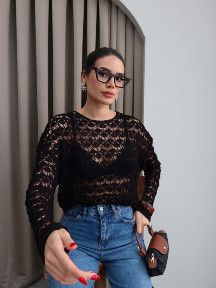 Siyah Ajurlu Merserize Bluz