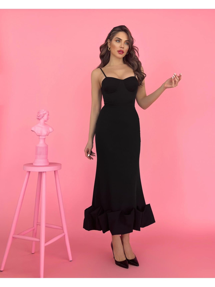 Siyah Alt Frilly Fitted Elbise