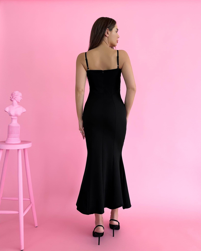 Siyah Askılı Lace Detail Elbise
