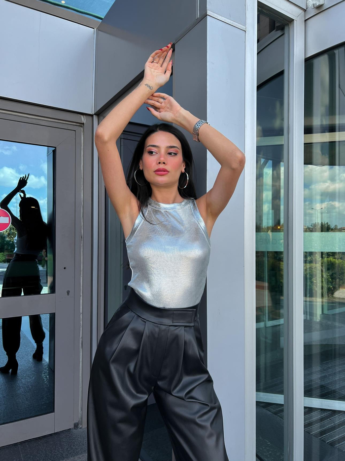 Siyah Banane Lastikli Deri Pants