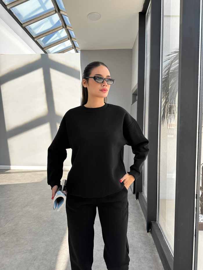 Siyah Basic Sweatshirt Takım