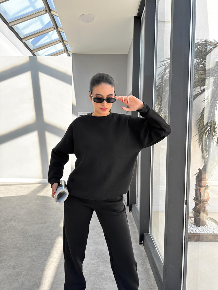 Siyah Basic Sweatshirt Takım