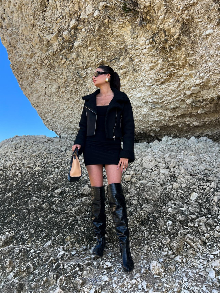 Siyah Biker Kısa Mont