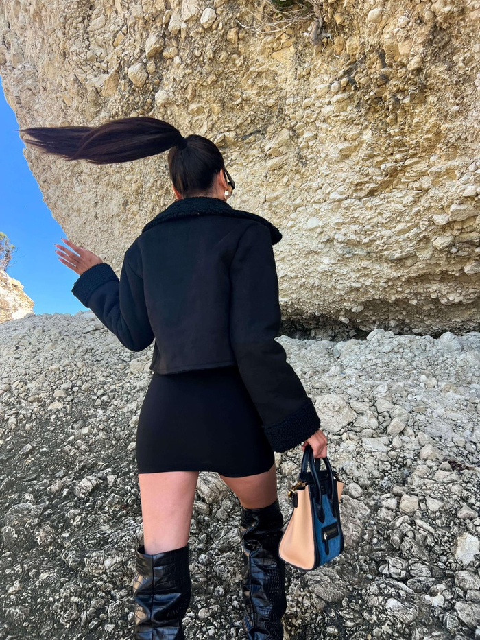 Siyah Biker Kısa Mont
