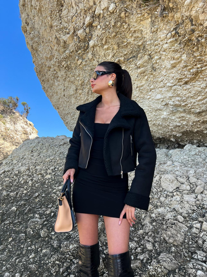 Siyah Biker Kısa Mont